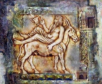 Arte original de Toperfect Painting - antiguo hombre griego sobre burro tótem arte primitivo original